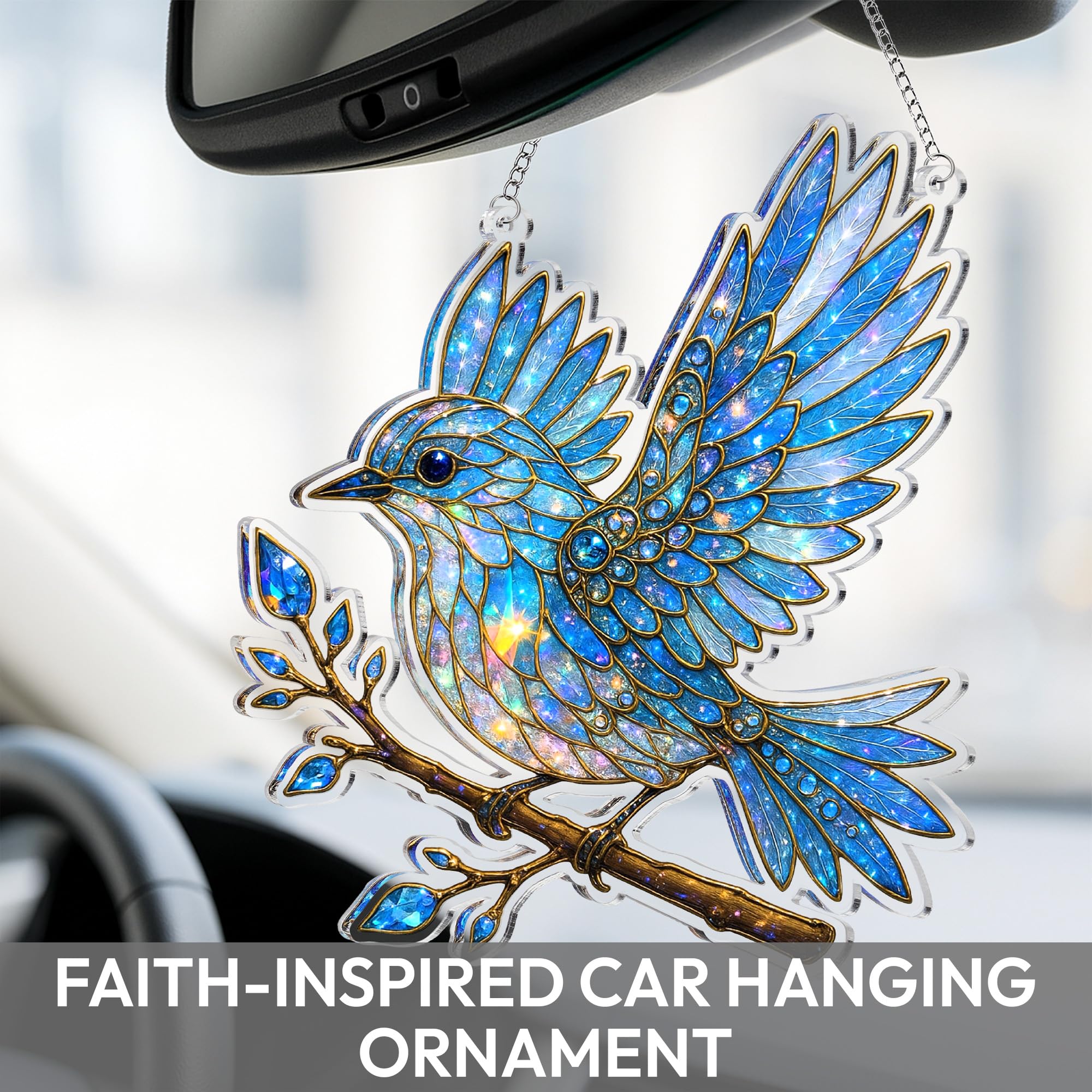 Handcrafted feel bluebird spirit suncatcher decor