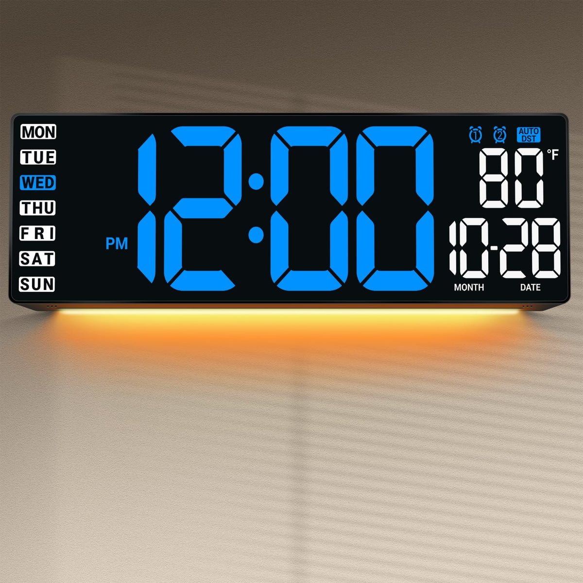 16-5-inch blue LED digital wall clock front view