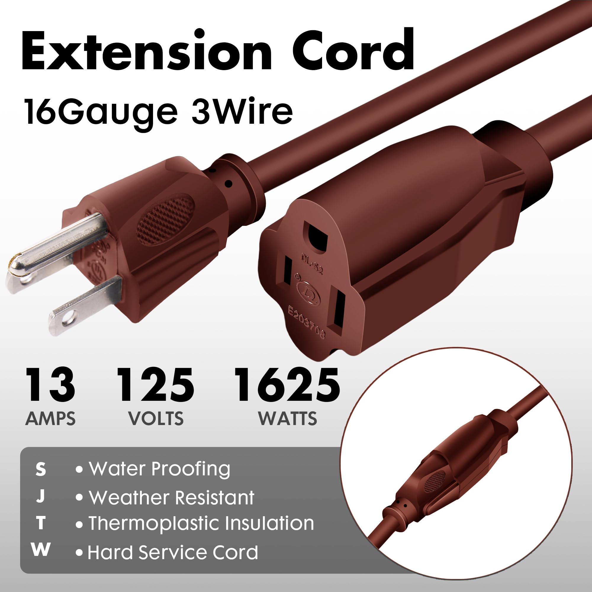 16-gauge SJTW outdoor extension cord for yard use