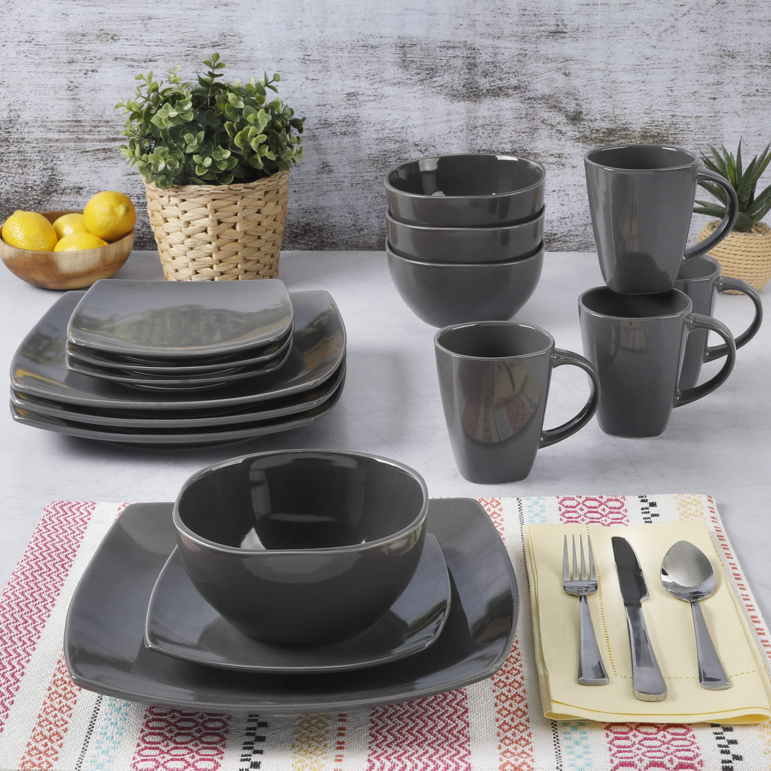 Dishwasher and microwave safe grey dinnerware set