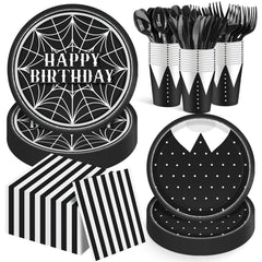 168Pcs Birthday Decorations dinnerware set with plates and utensils for 24 guests