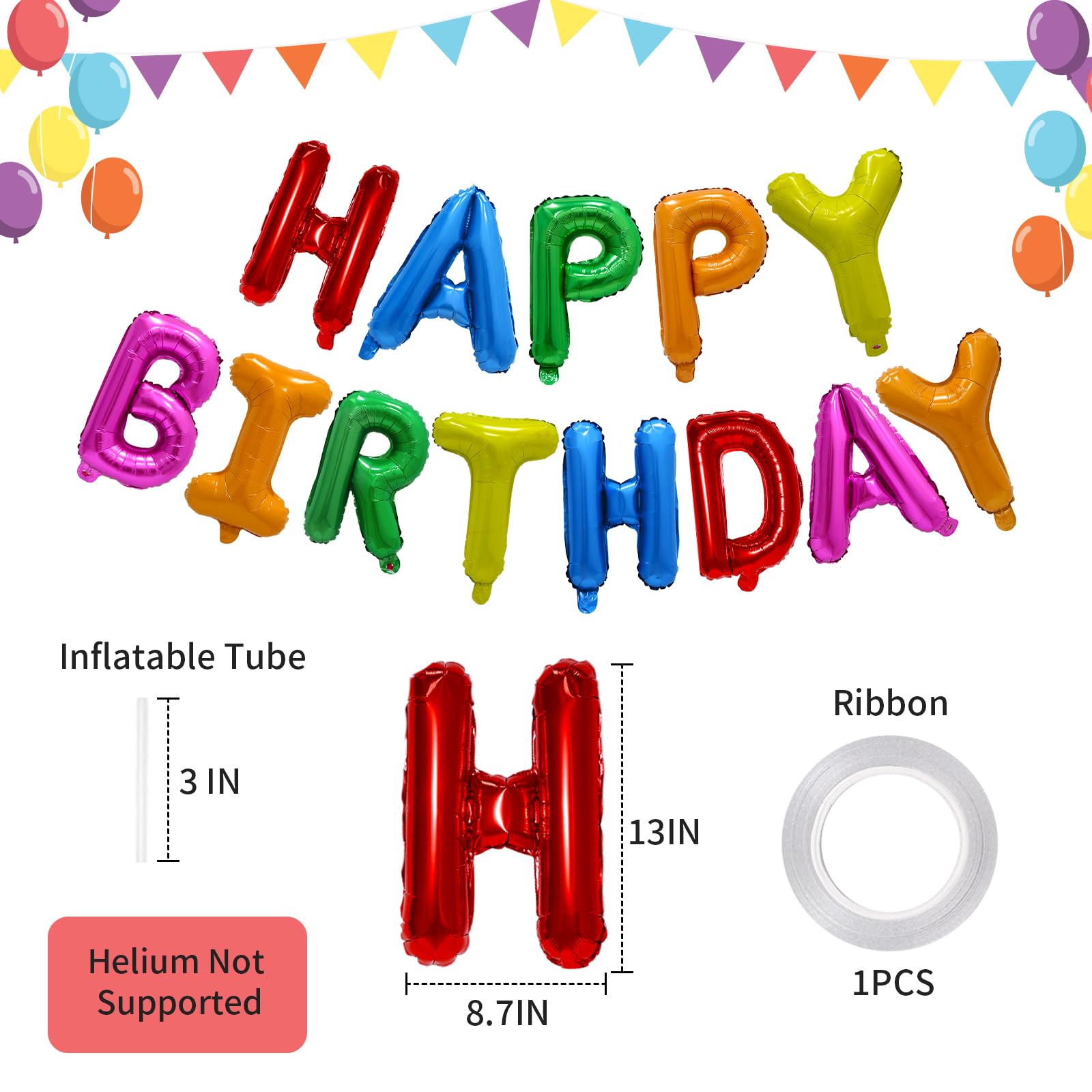 16inch foil letters spelling HAPPY BIRTHDAY with included straw
