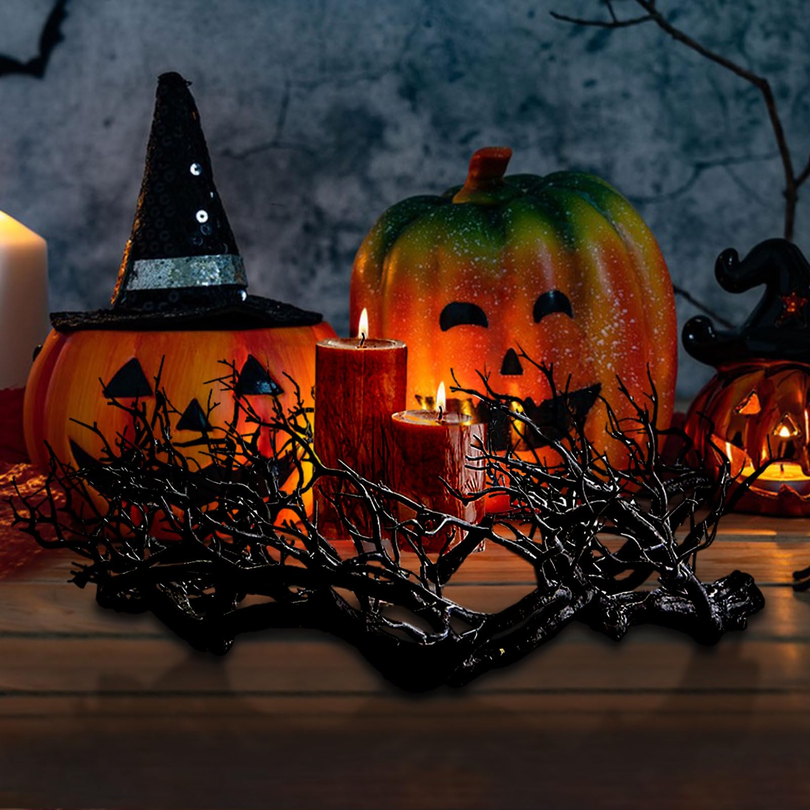 Red lights Halloween wreath for farmhouse decor