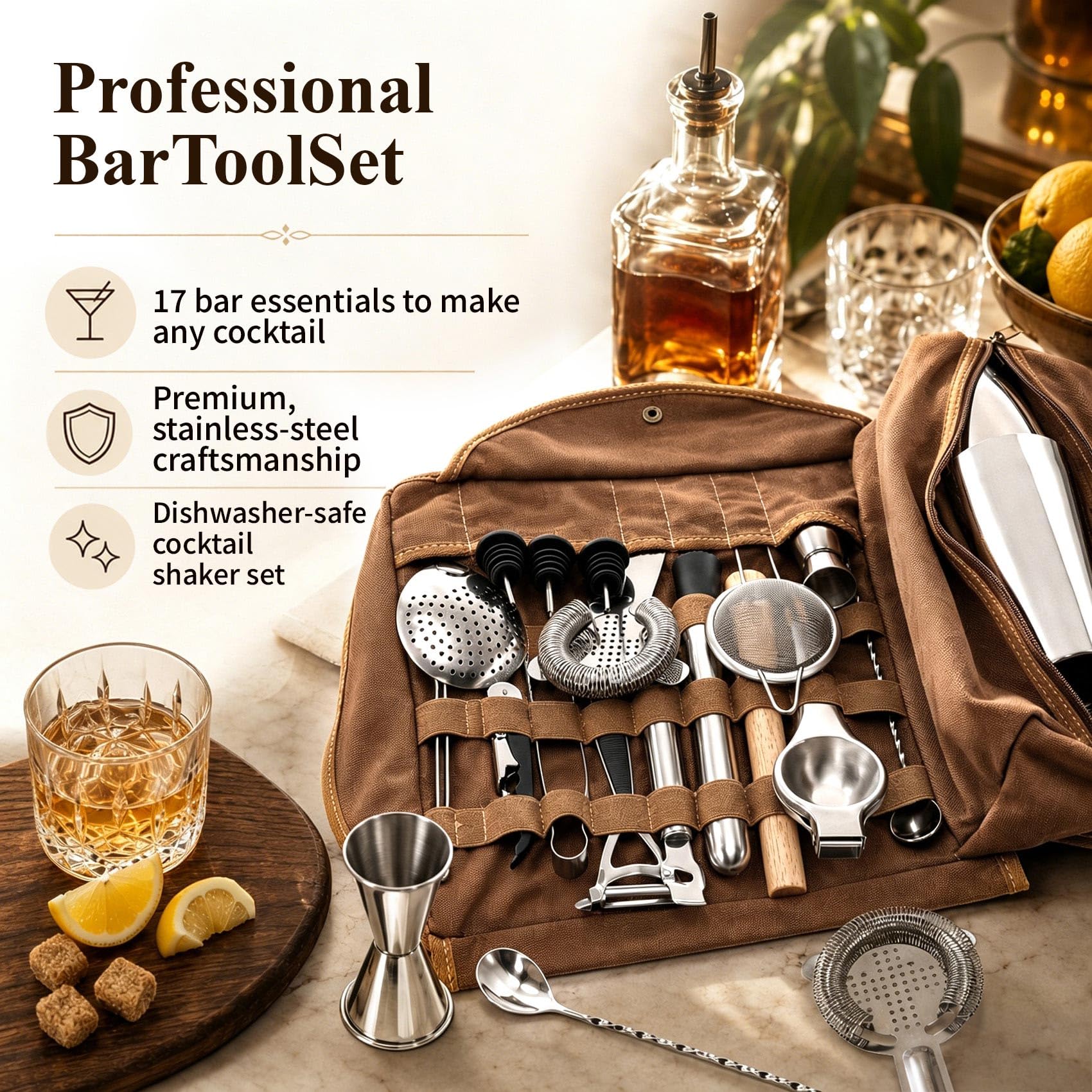 17-Pc Cocktail Kit for travel and events