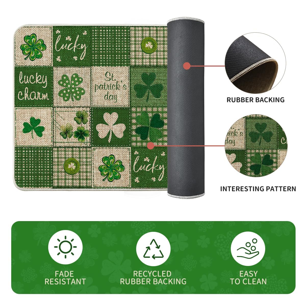 Easy to clean plaid shamrock kitchen mats with low-profile 0.25 inch