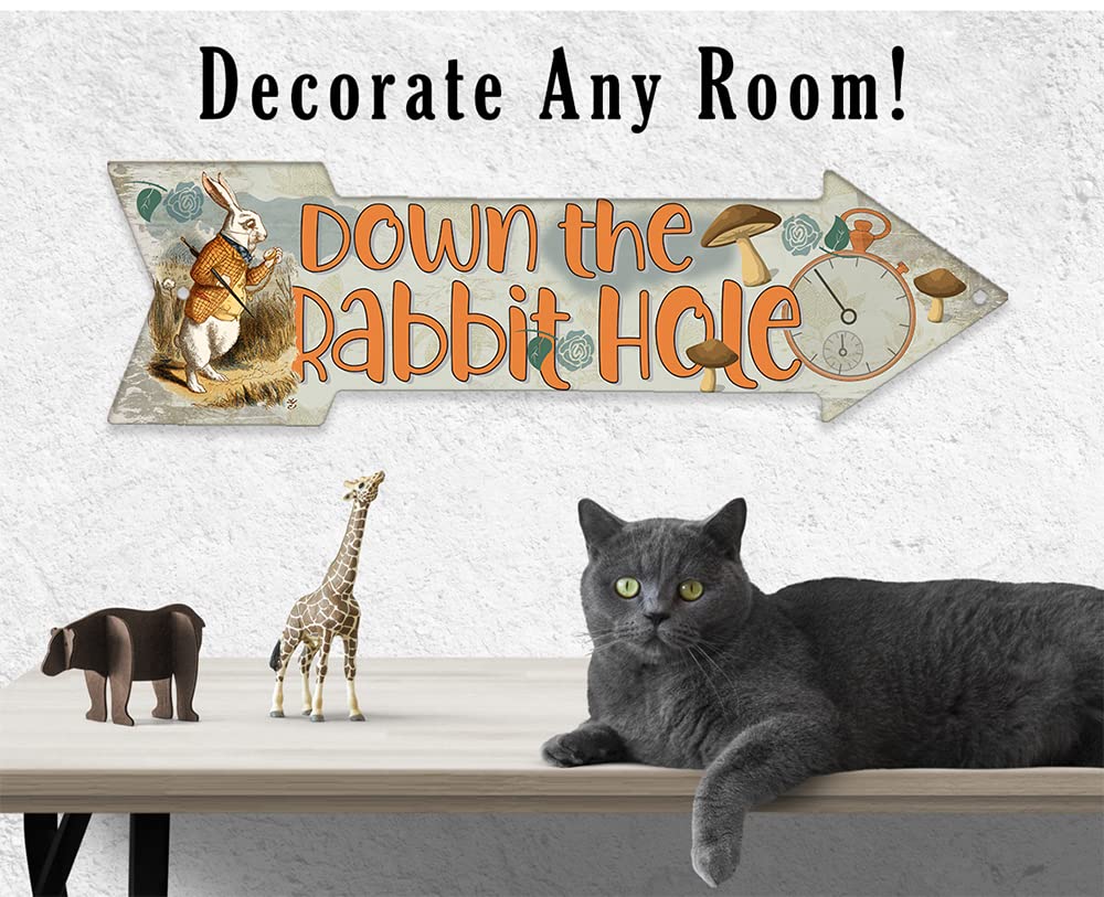 Directional arrow motif sign inspired by Alice in Wonderland