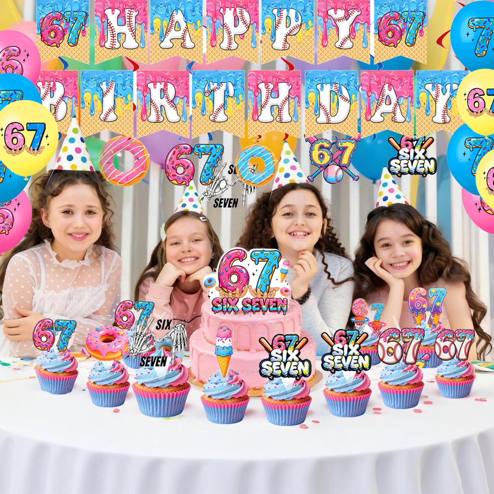 18 latex balloons in 3 styles for 6 7 Birthday Decorations Set