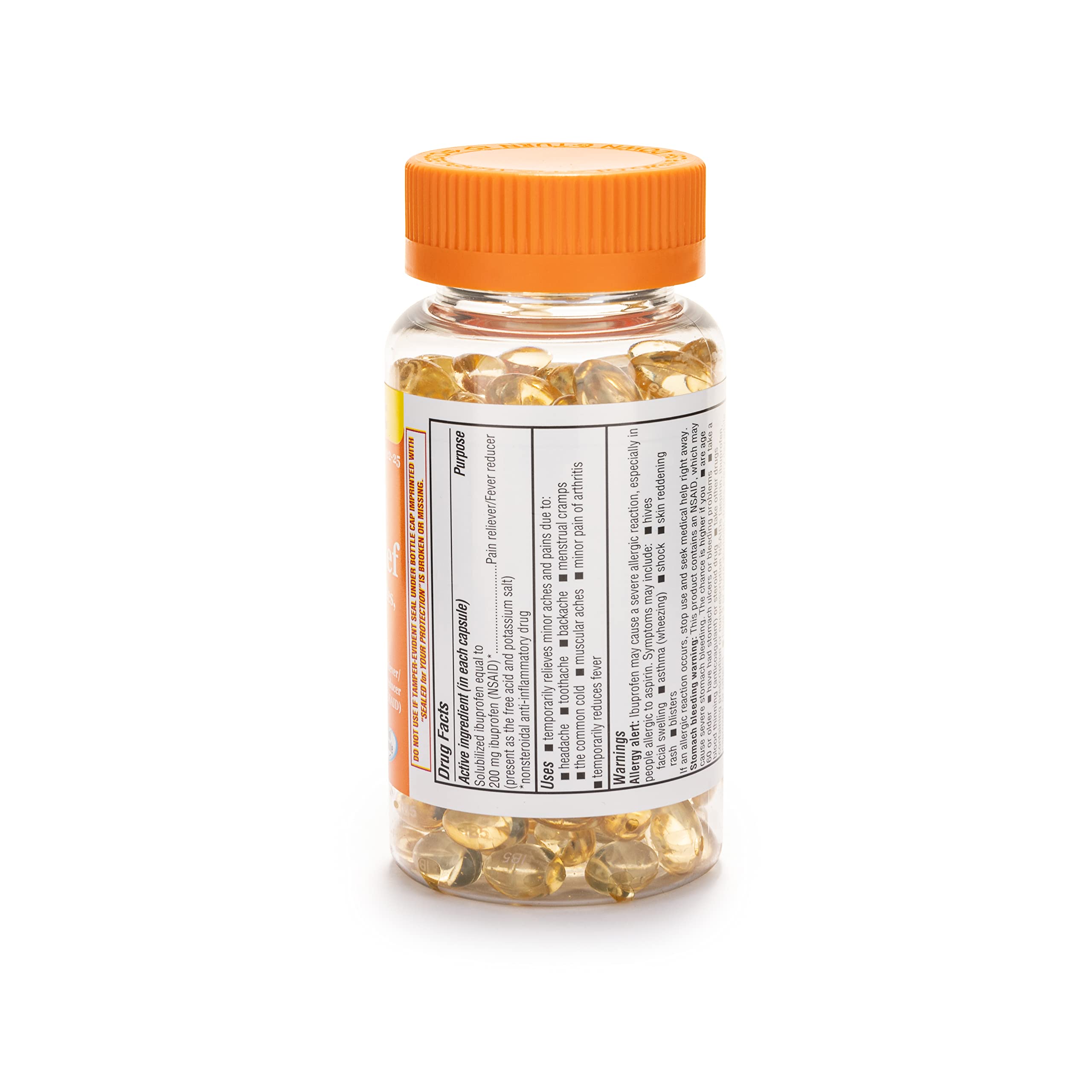180 count bottle of A+Health ibuprofen mini softgels alt text
