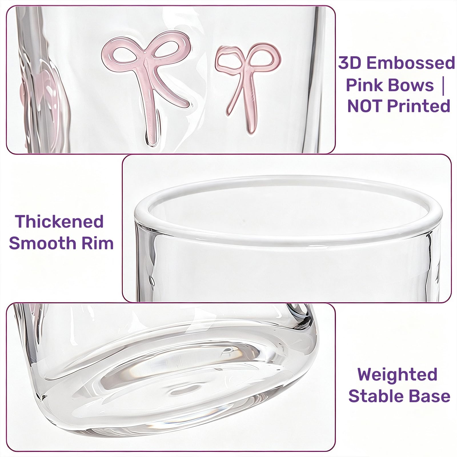 18oz Goaste glass tumbler with 3D pink bow design