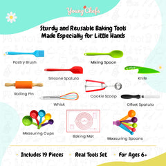 19-piece kids baking tools set includes rolling pin whisk and mat