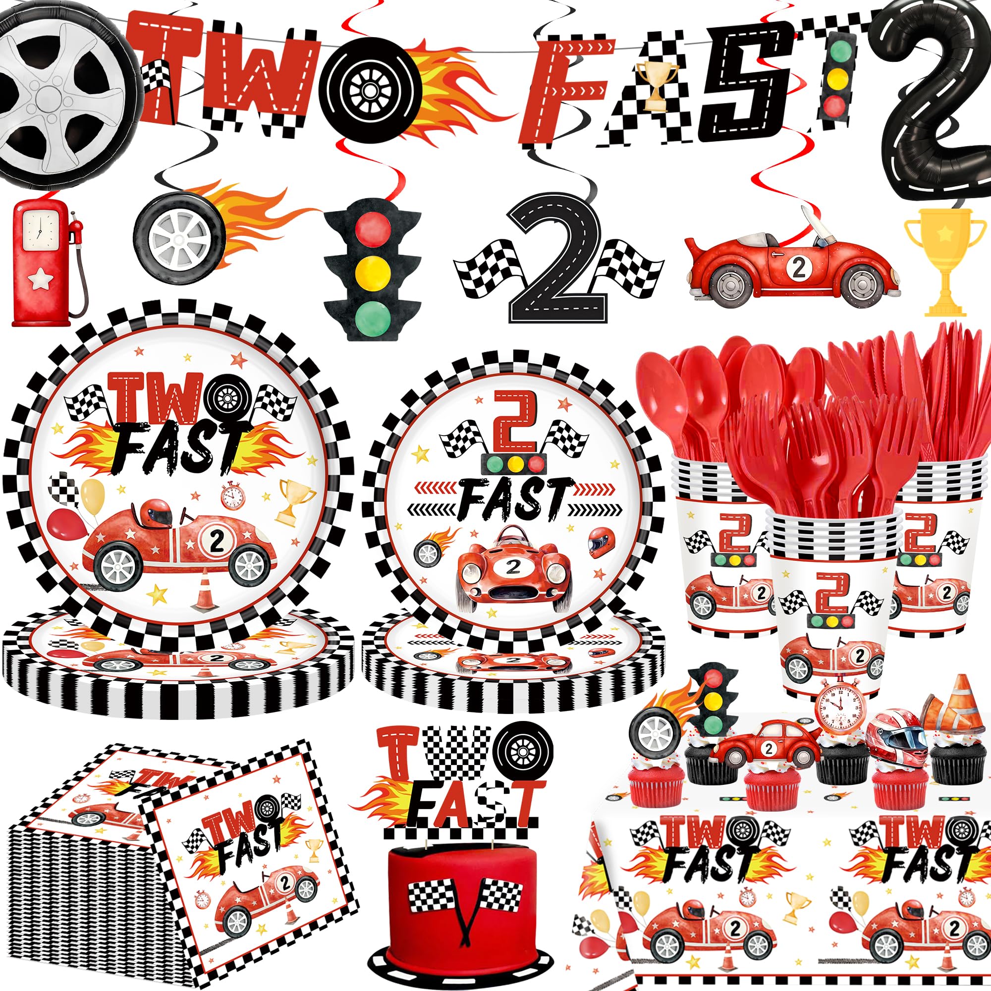 191pcs two fast birthday decorations banner and tableware