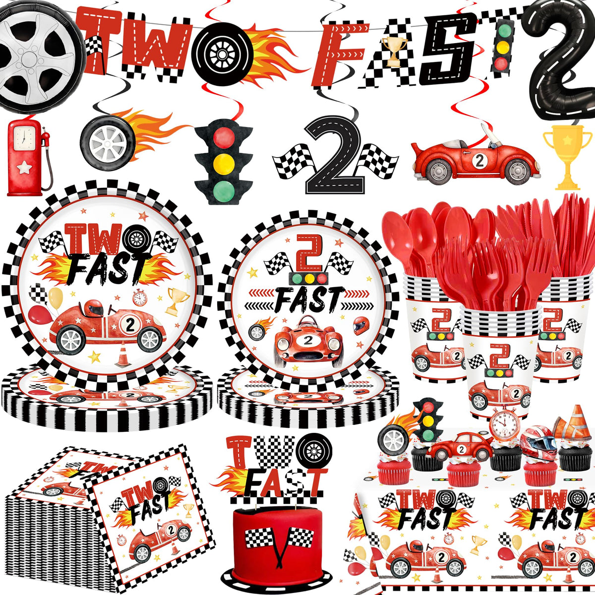 191pcs two fast birthday decorations banner and tableware