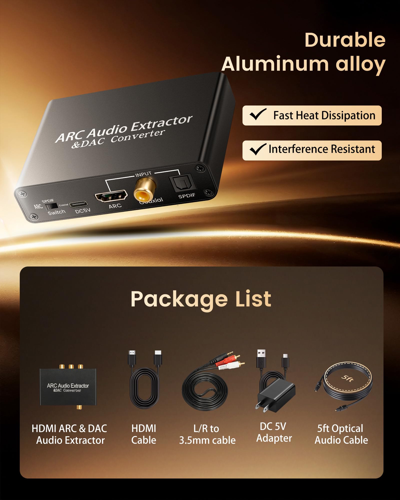 HDMI ARC Audio Extractor DAC Converter ports optical coaxial