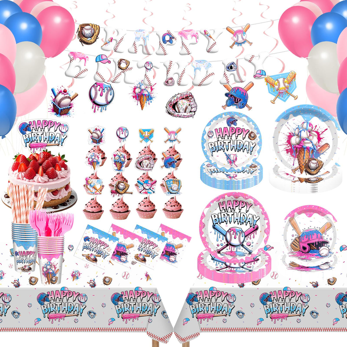 Banner image for 192pcs Ice Cream Drip Baseball Birthday Decorations Set
