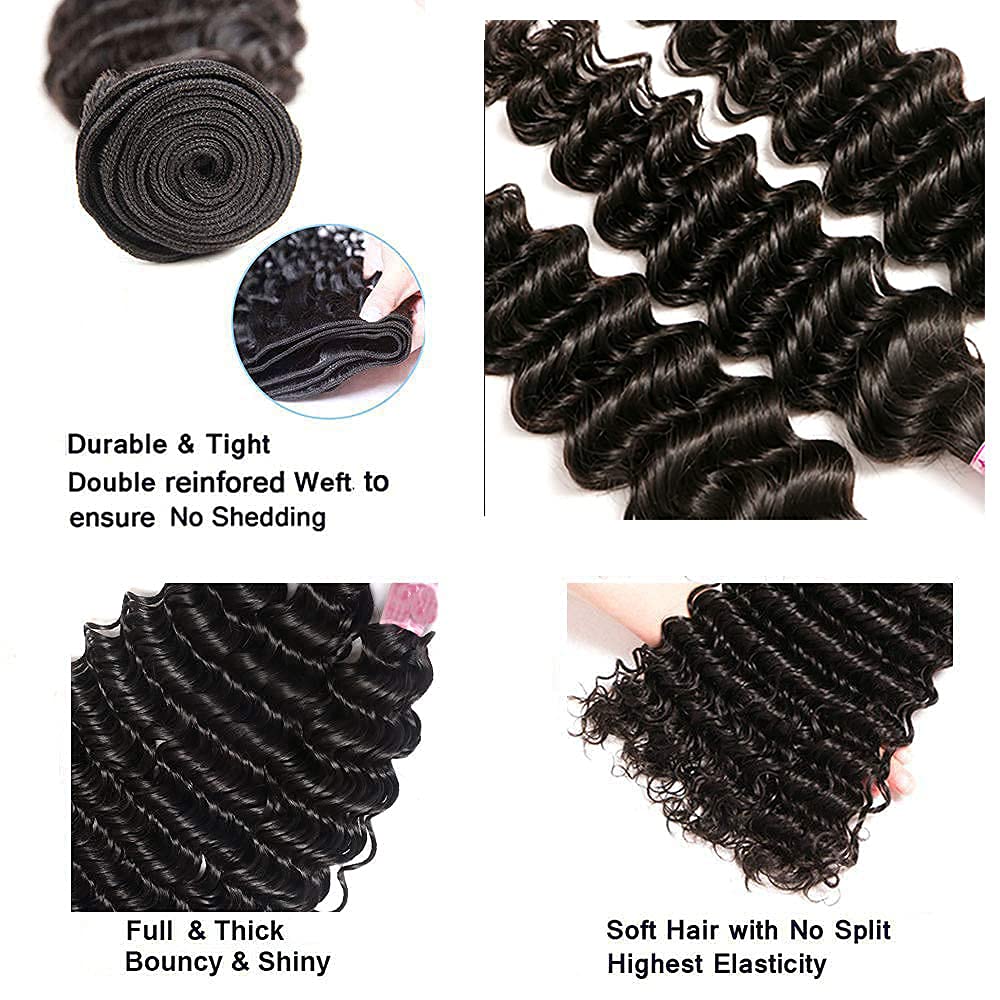 1B natural black deep wave hair bundles 33 inch pack