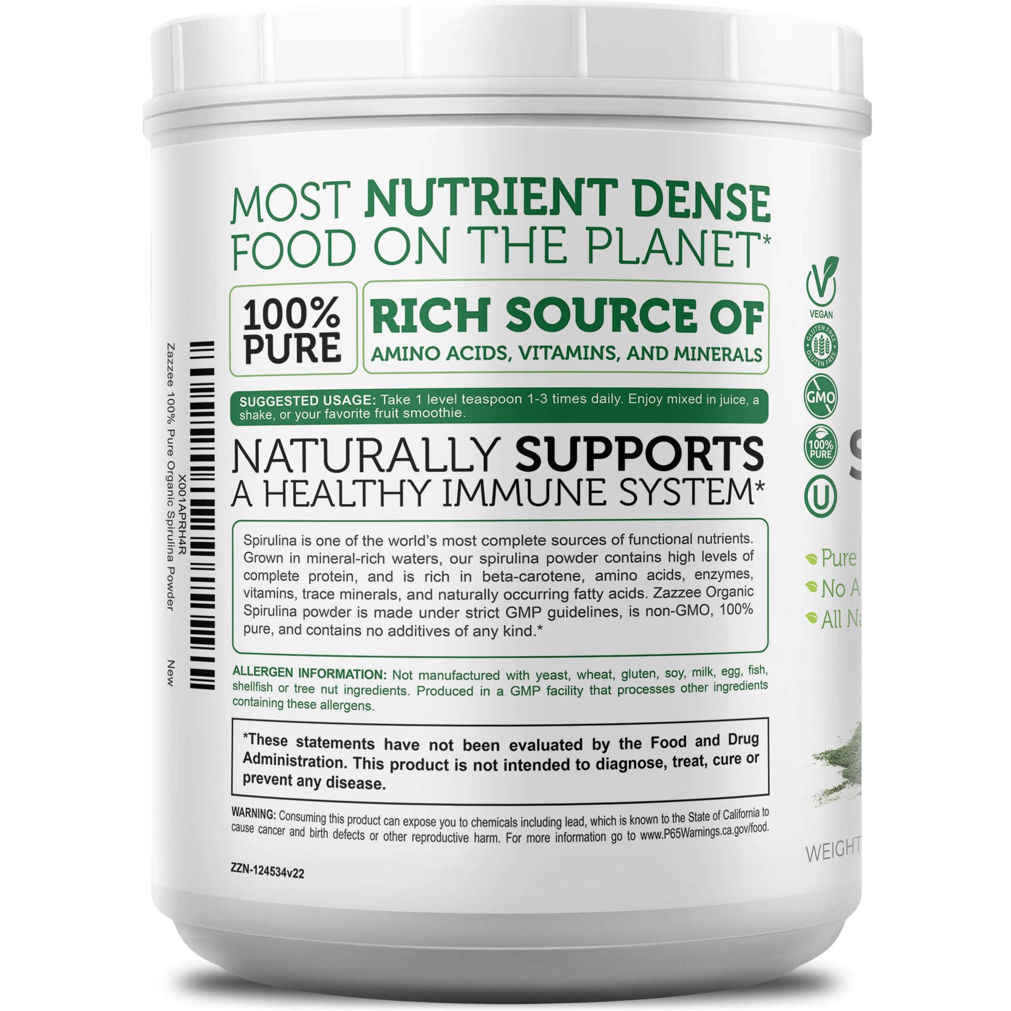 One level teaspoon serving size spirulina powder