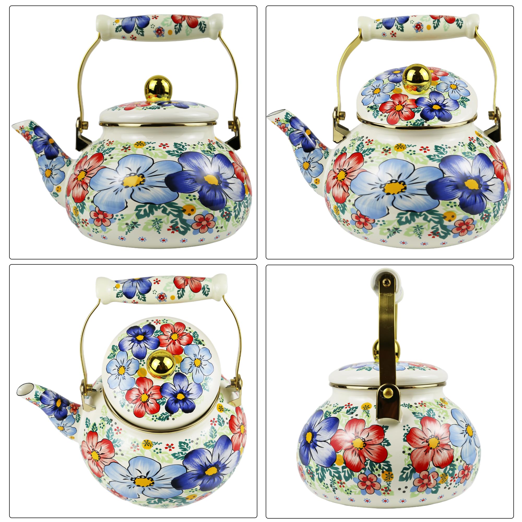 Classic enamel tea kettle designed for home cafe use