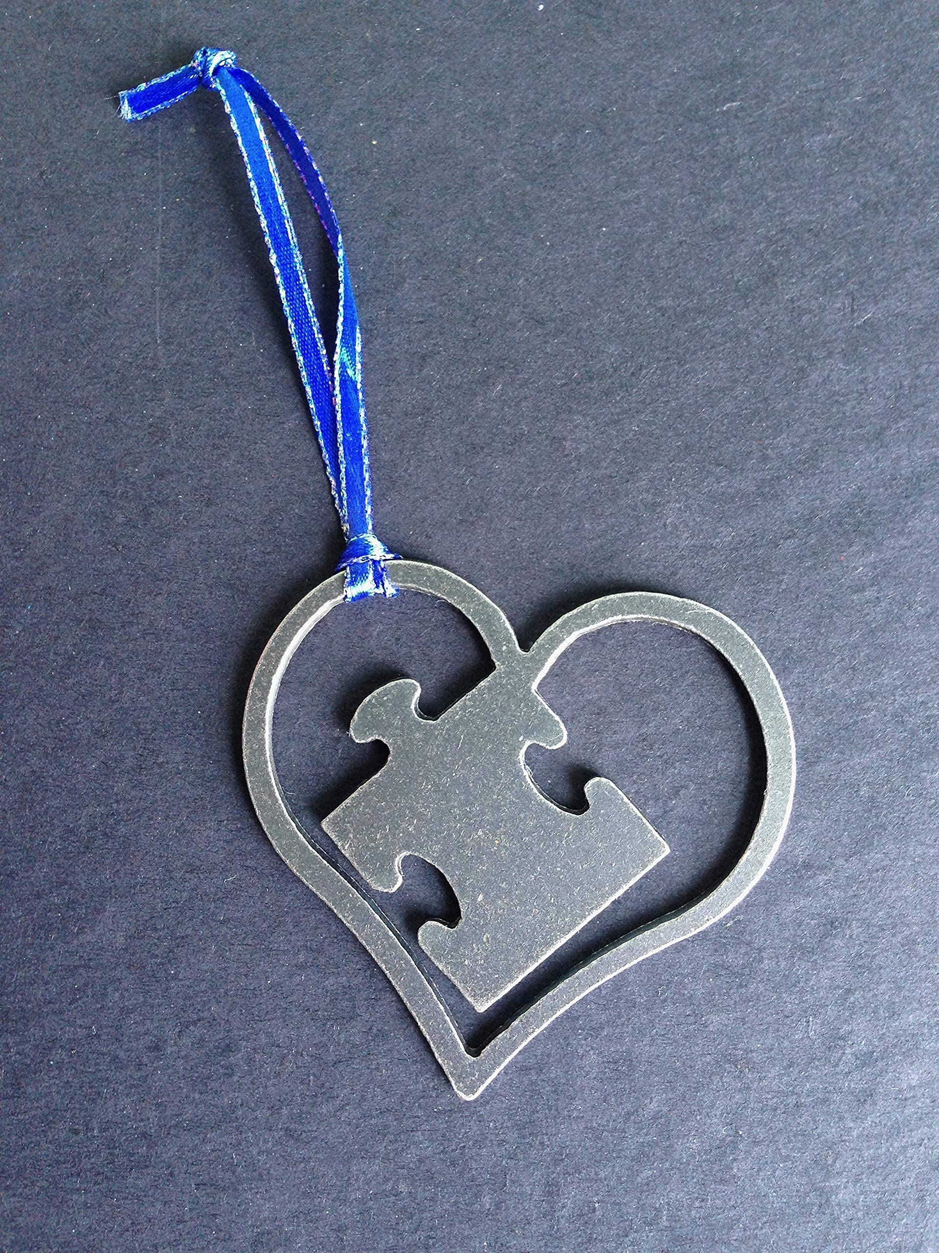Ribbon color varies puzzle piece heart ornament in USA