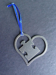 Ribbon color varies puzzle piece heart ornament in USA