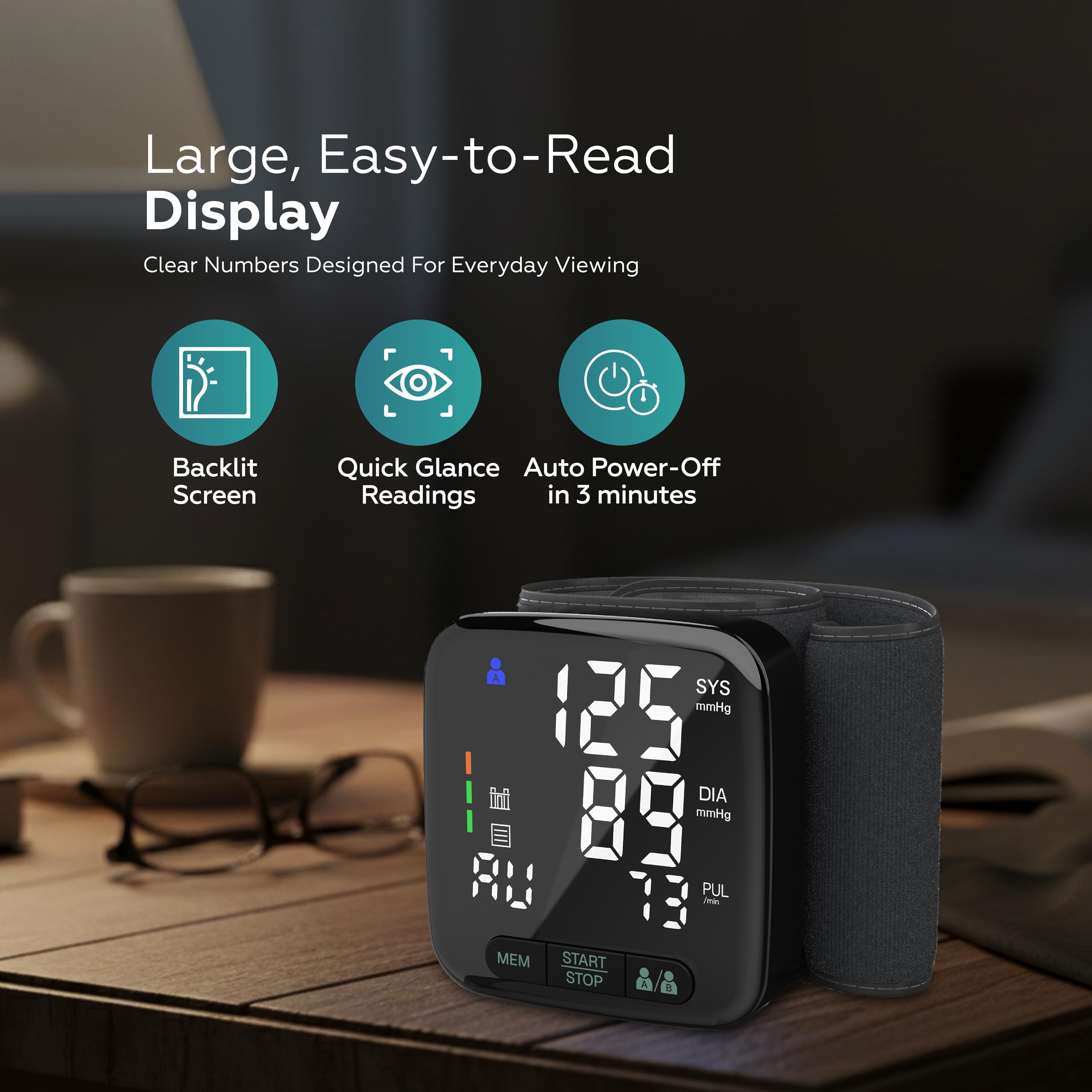 One-touch automatic BP measurement on wrist device