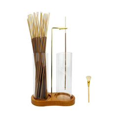 2 in 1 Glass Incense Holder for Sticks with wooden base and glass tube