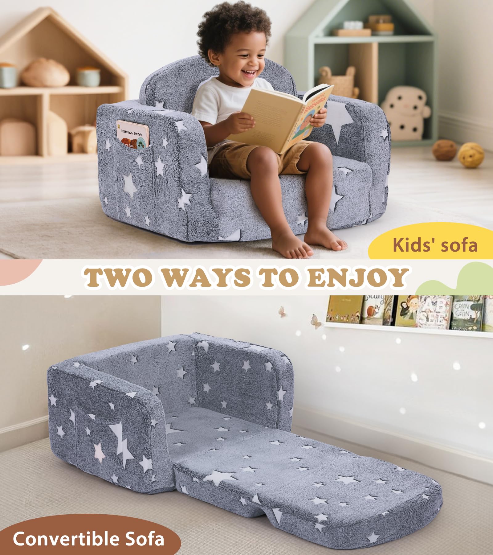 Glow in The Dark Star pattern on toddler couch