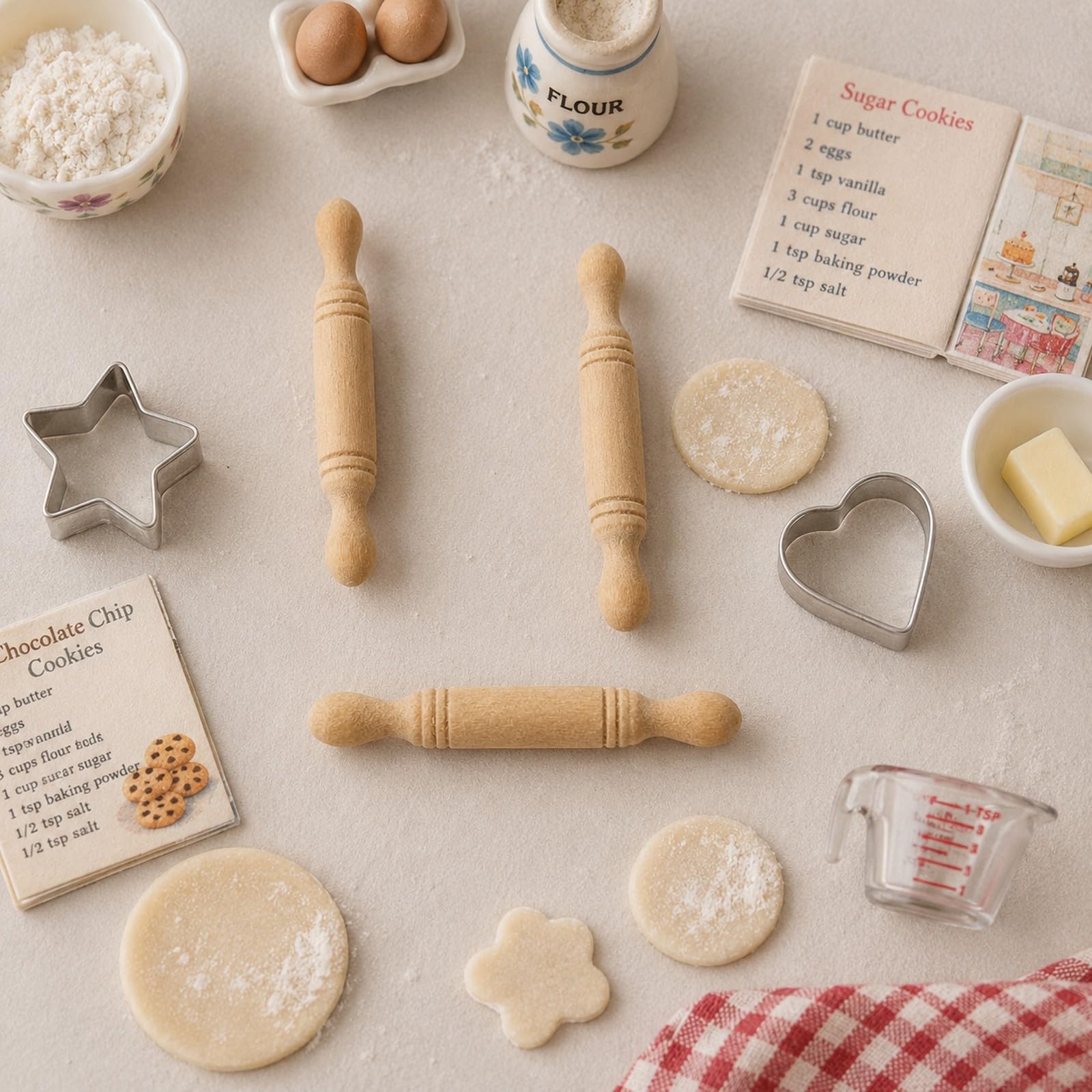 Decorative wooden rolling pins set for crafts