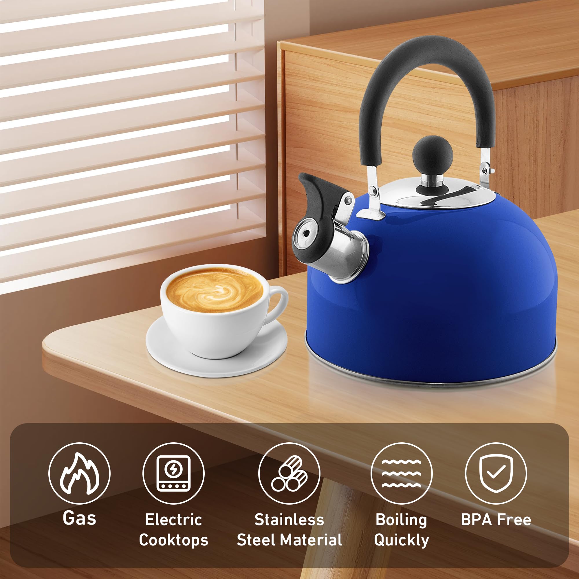 Tight fitting lid and shiny blue finish on Lily's Home kettle