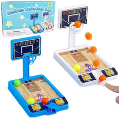Two-pack basketball game toys tabletop setup with six mini balls