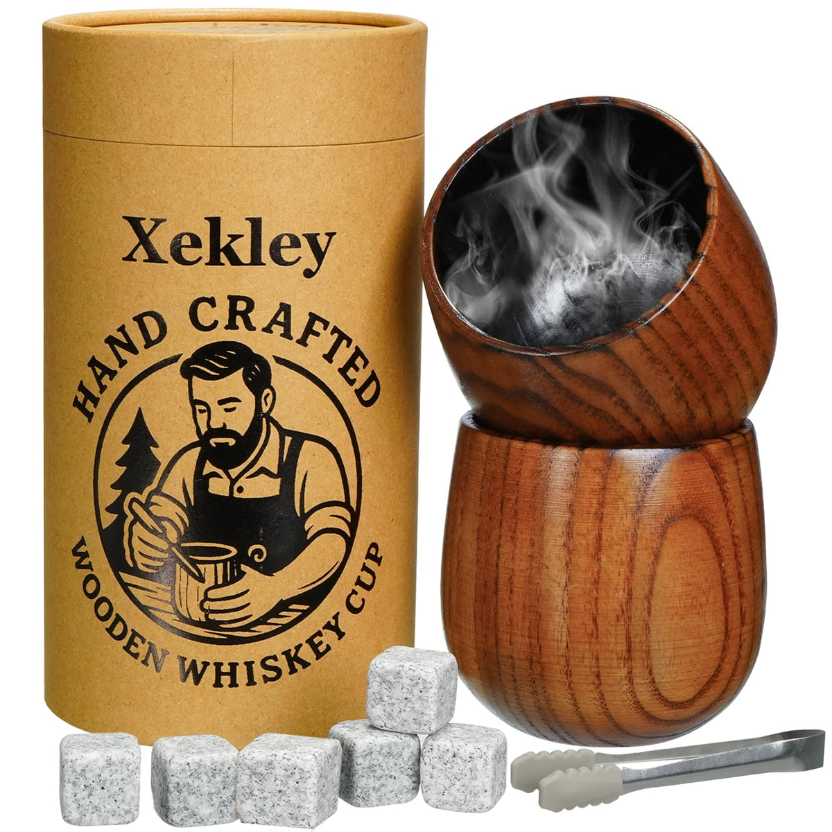 Two pack charred wooden bourbon drinking glass set