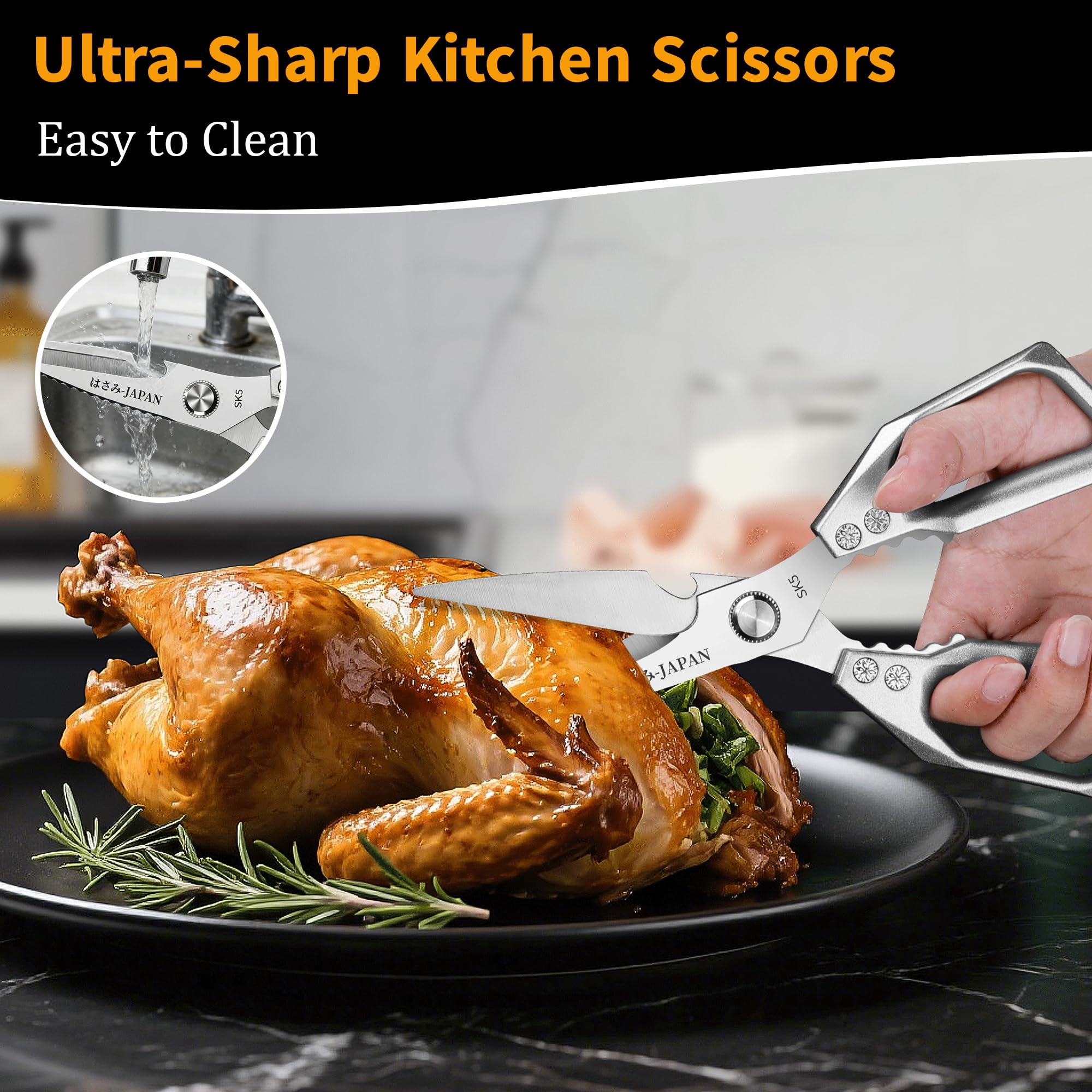 2 Pack durable cooking shears aluminum handle close up