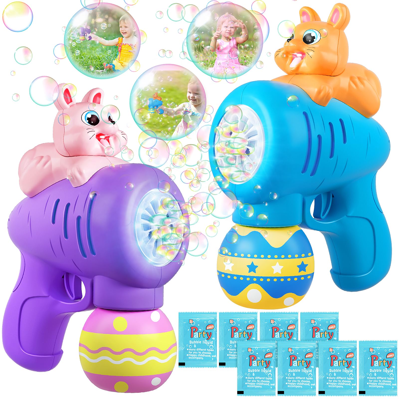 Two pack Easter bubble guns for toddlers with bunny shape