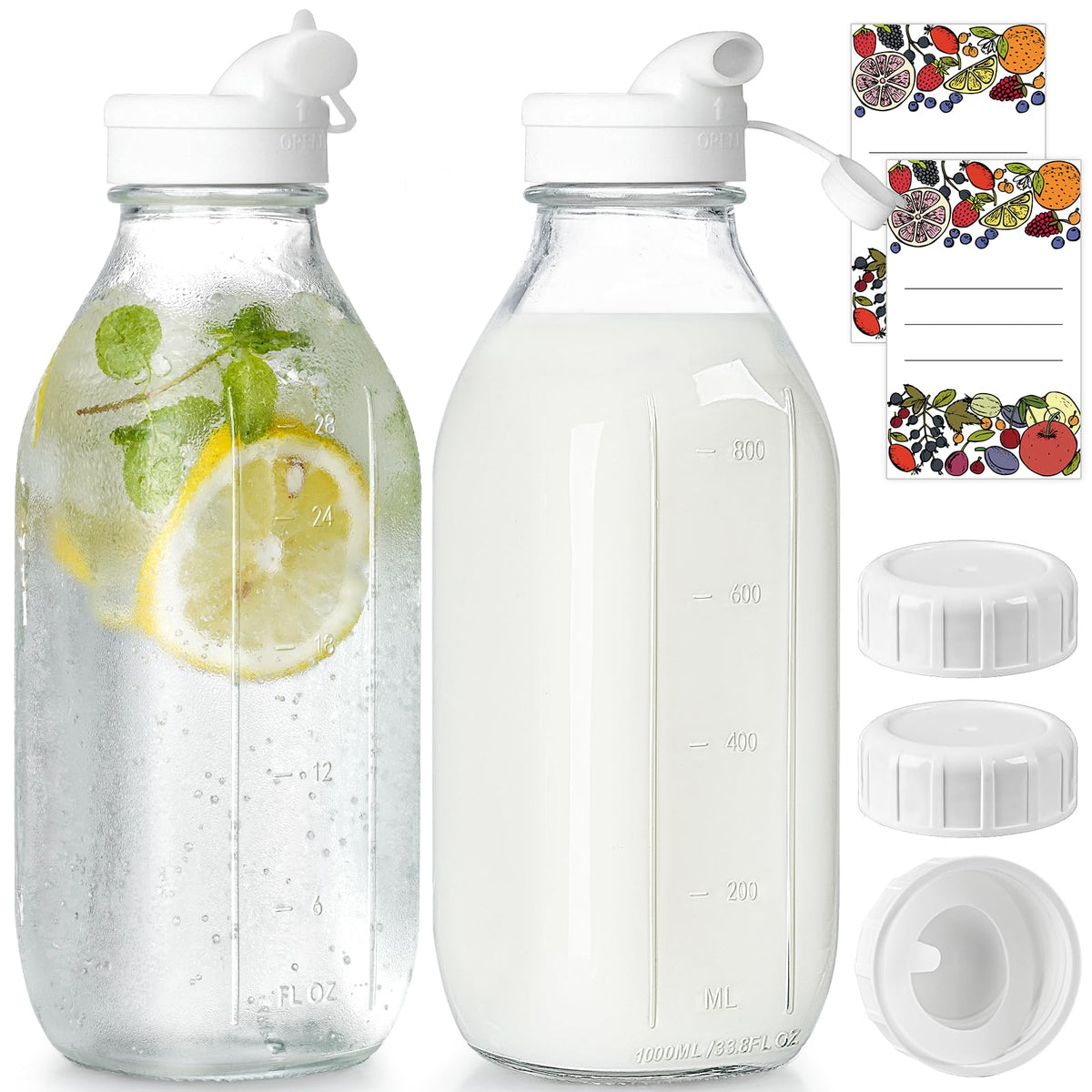 2 pack glass milk bottle with dispenser caps