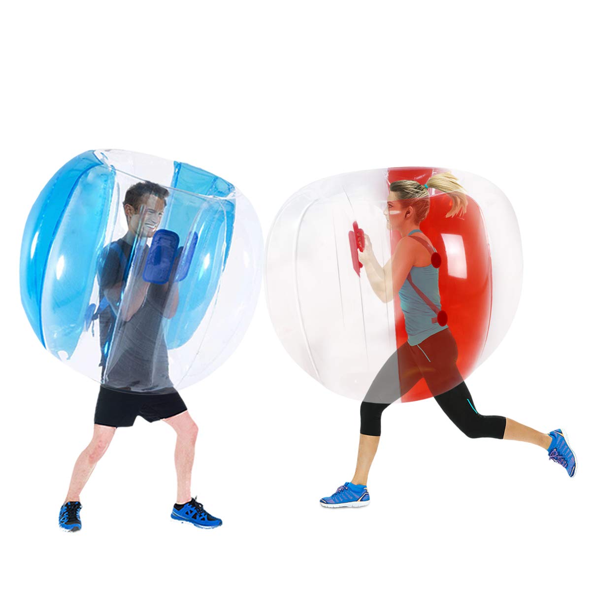 Two pack inflatable bumper balls for adults red and blue