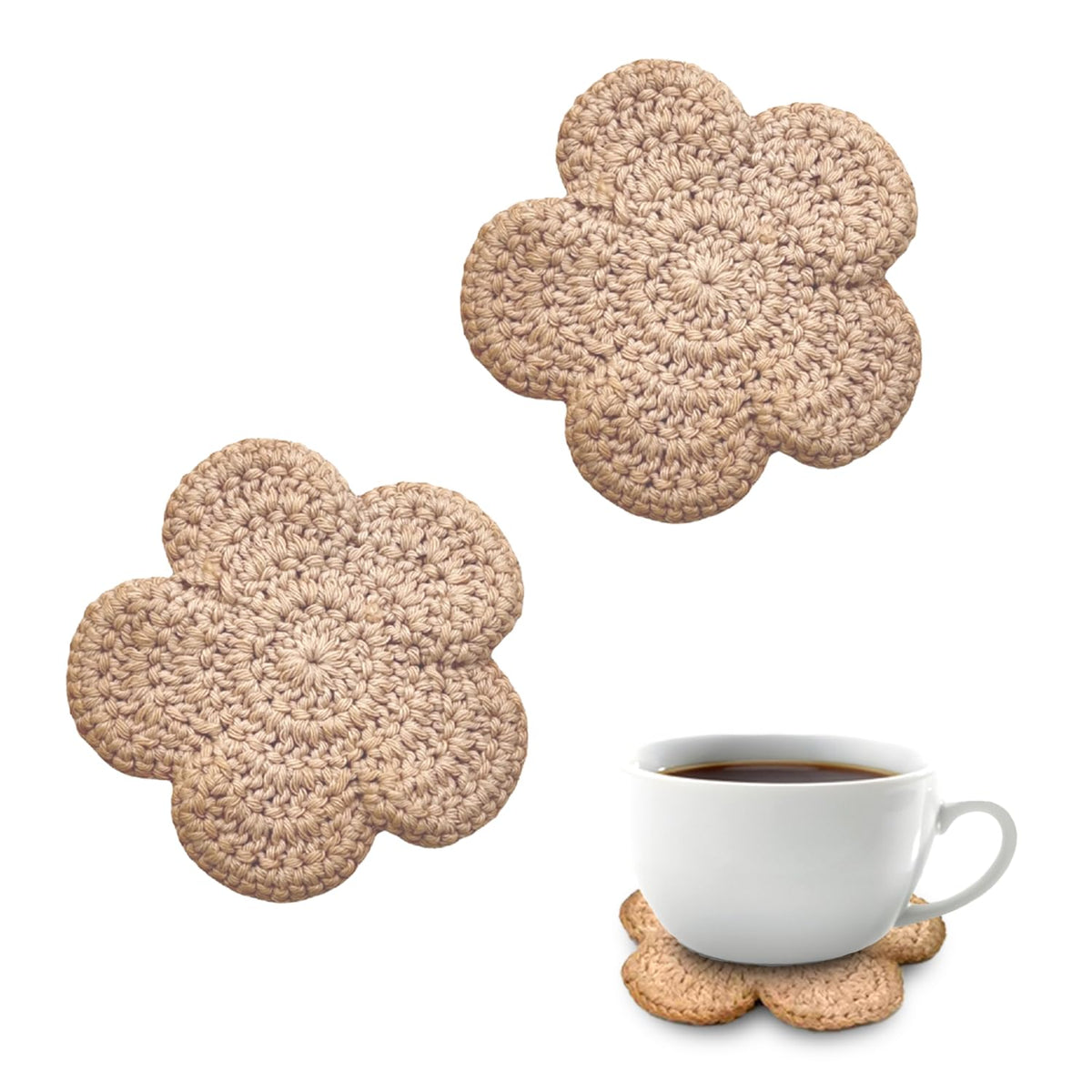 Two piece Boho handmade floral crochet drink coasters