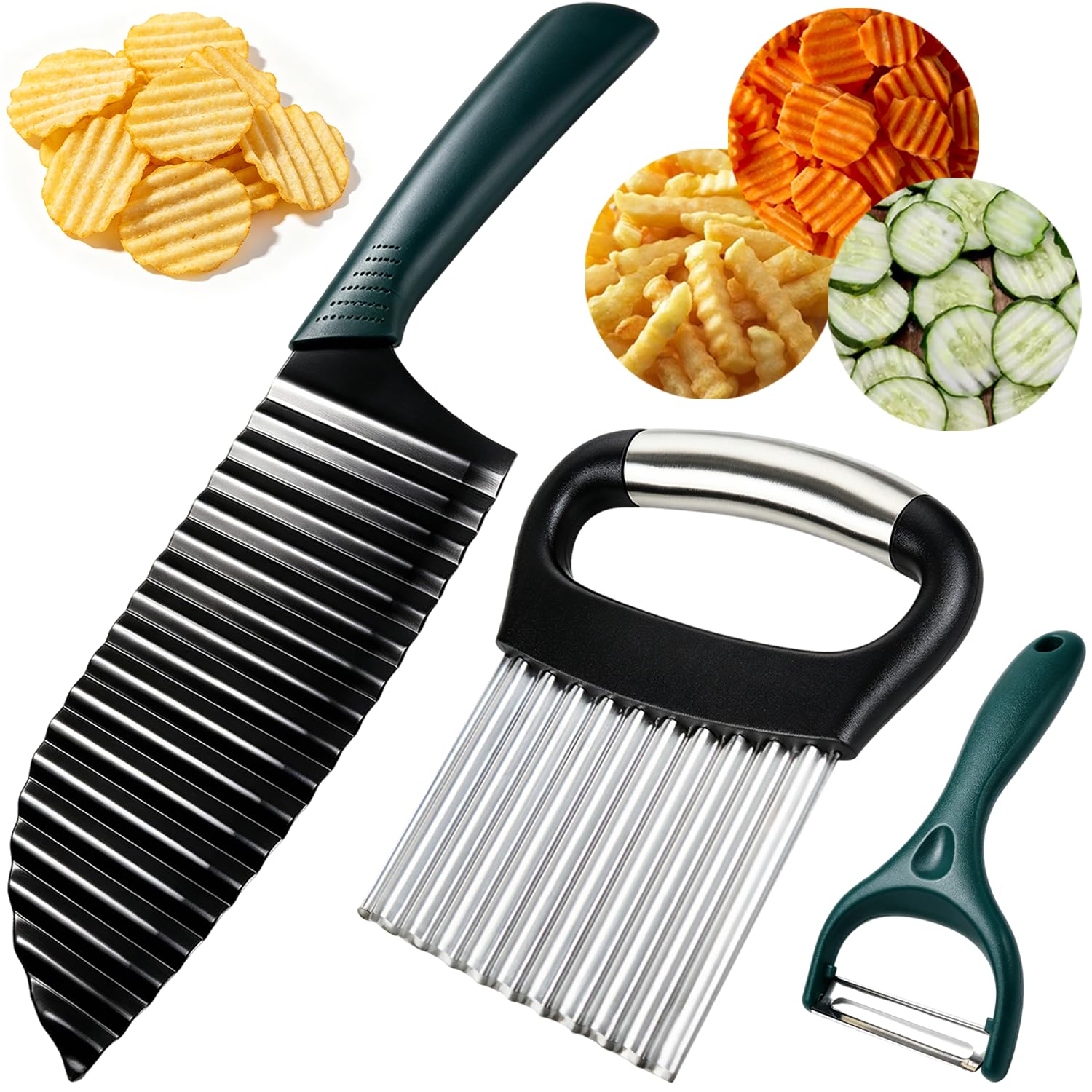 Two piece crinkle cut knife set with ergonomic handles