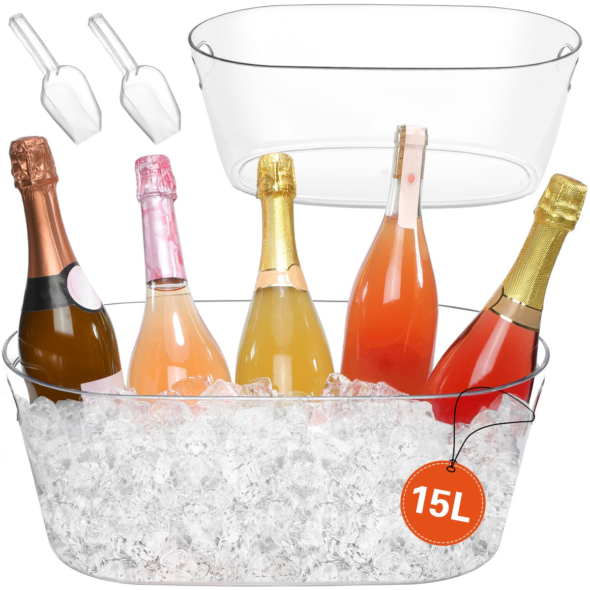 Ice Buckets for Parties two-piece set with scoops in clear acrylic