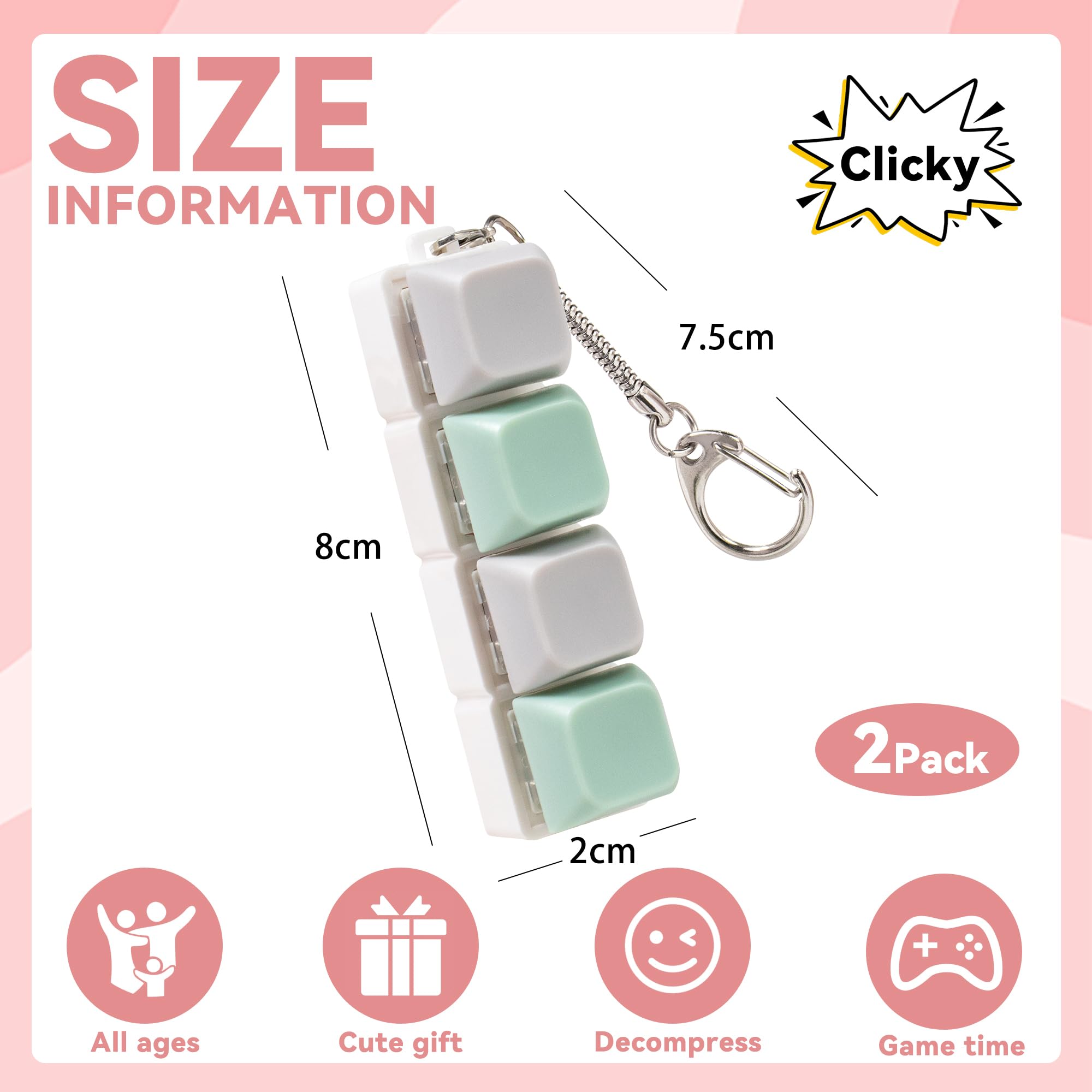 Two piece fidget keychain keyboard clicker