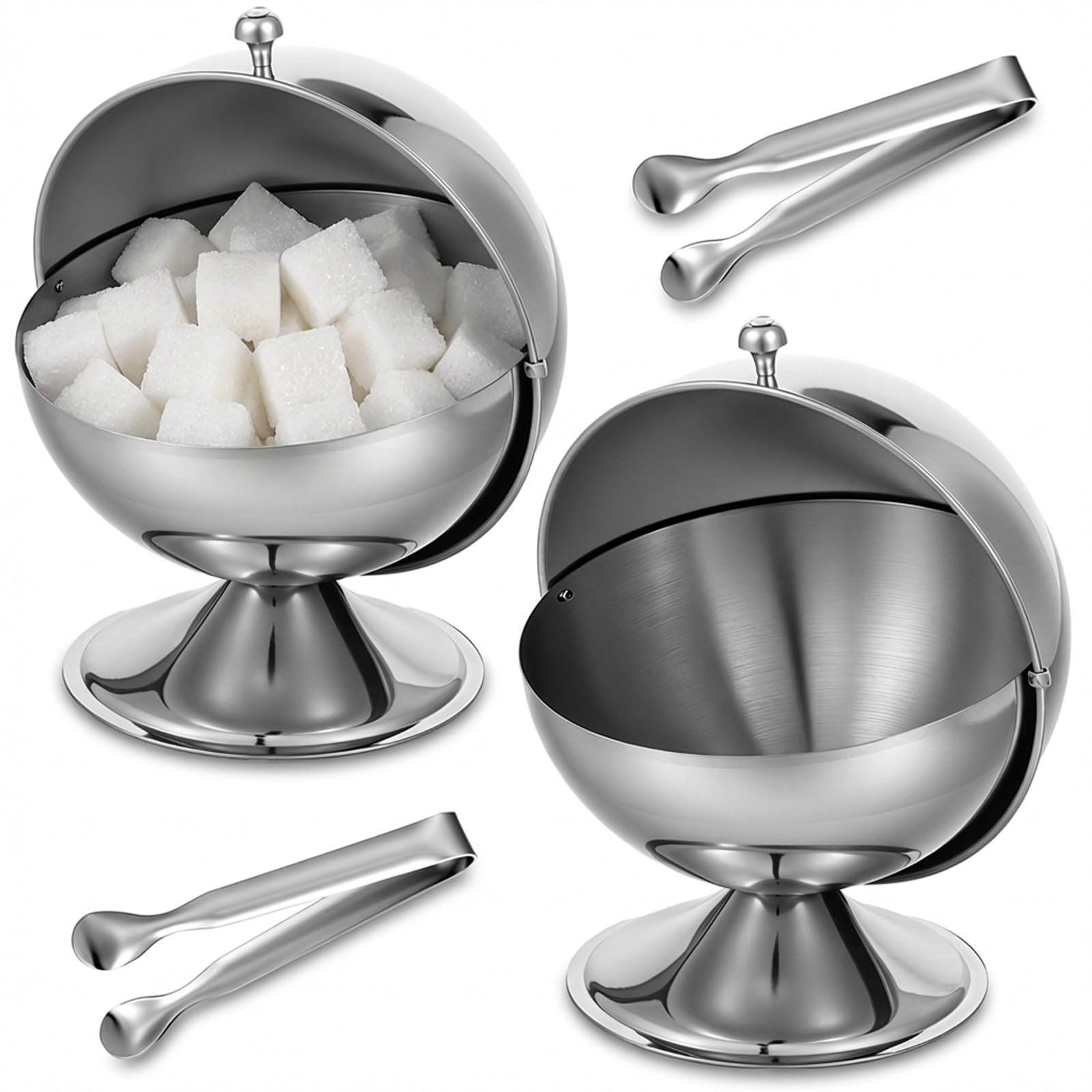 Two piece stainless steel sugar bowl with roll top lid
