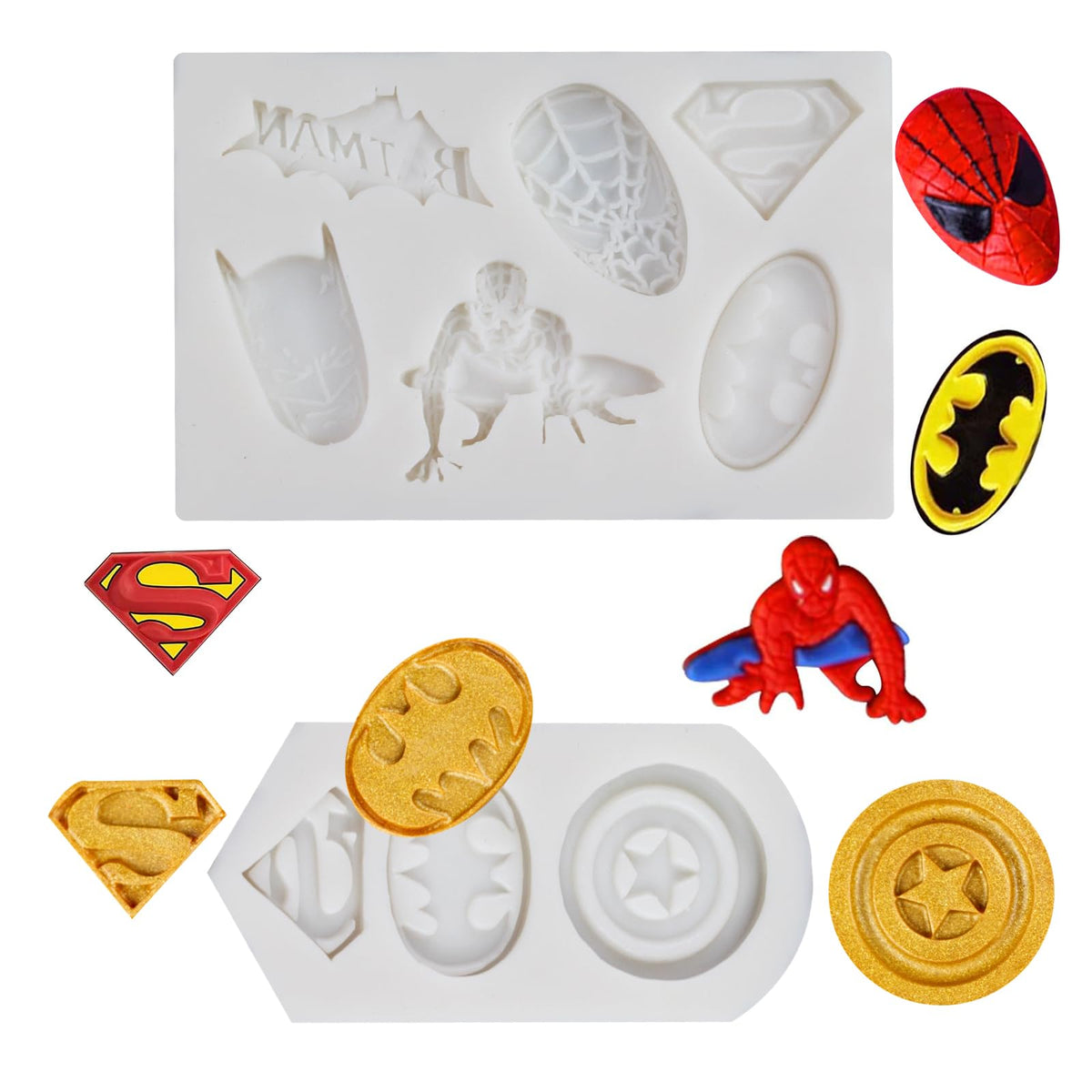 2 pieces superhero themed silicone fondant molds package
