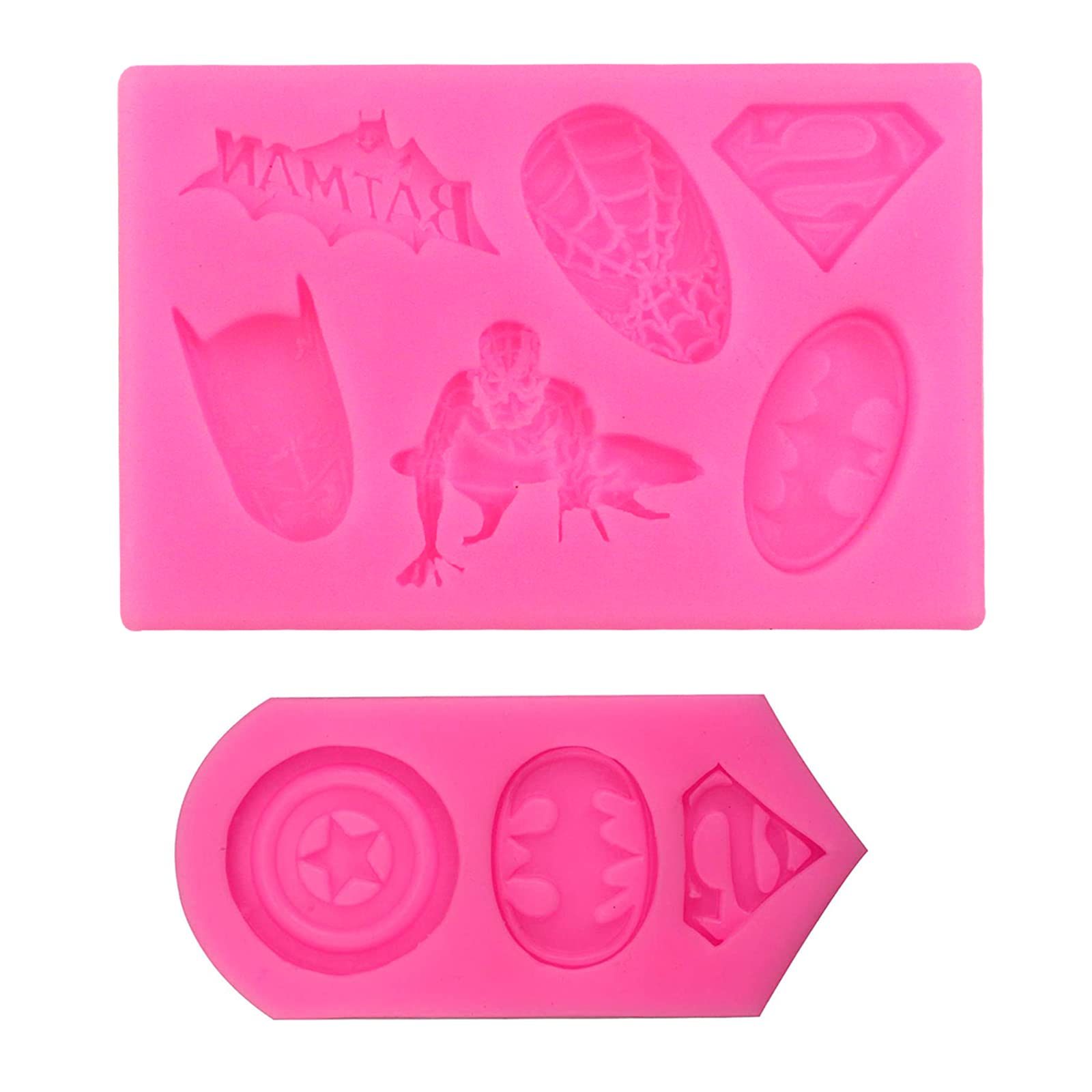 2 pieces superhero shaped silicone fondant molds in pink