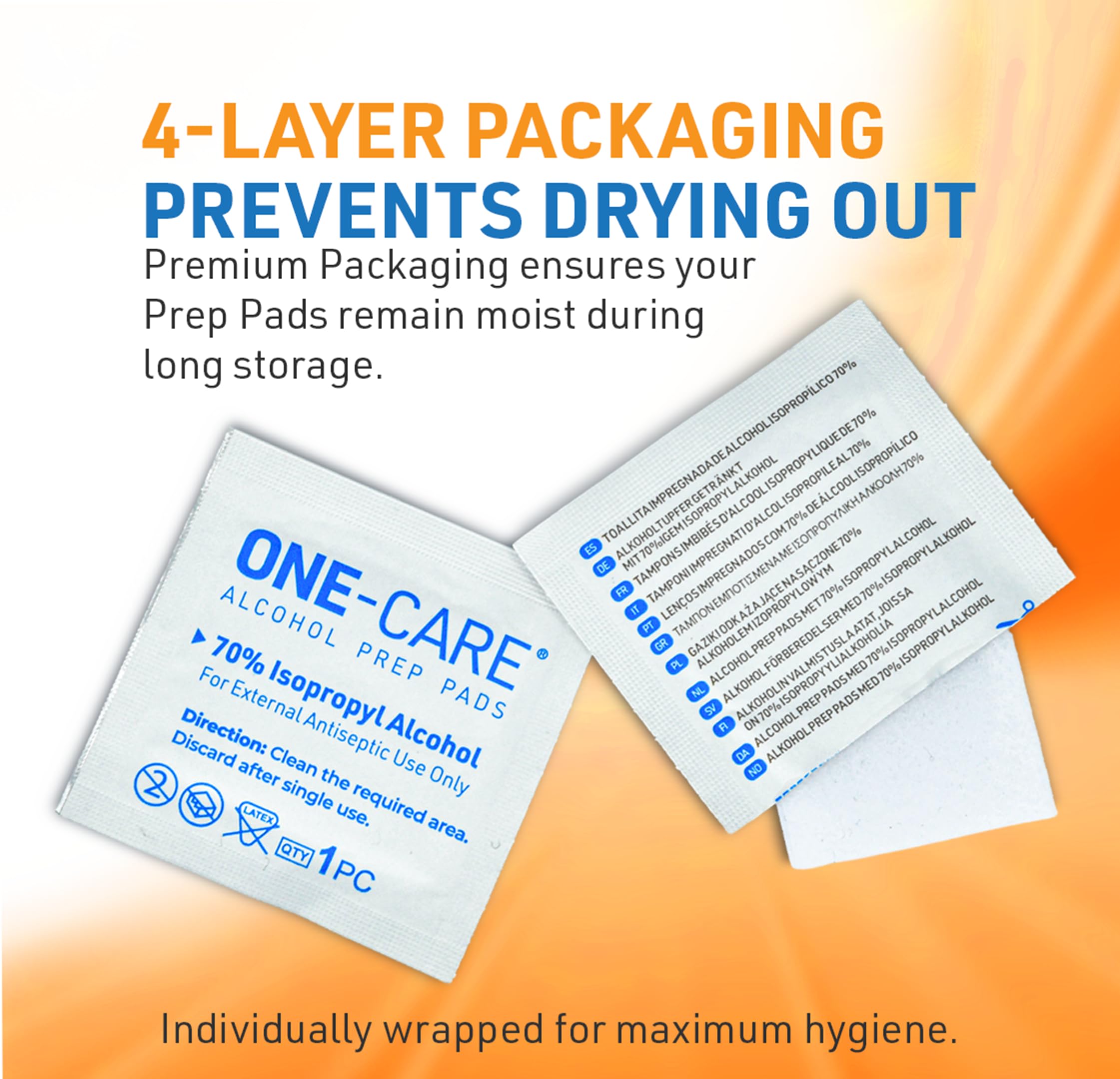 Two-ply alcohol prep pad for routine use