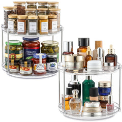 Two-tier clear acrylic lazy susan set on kitchen counter