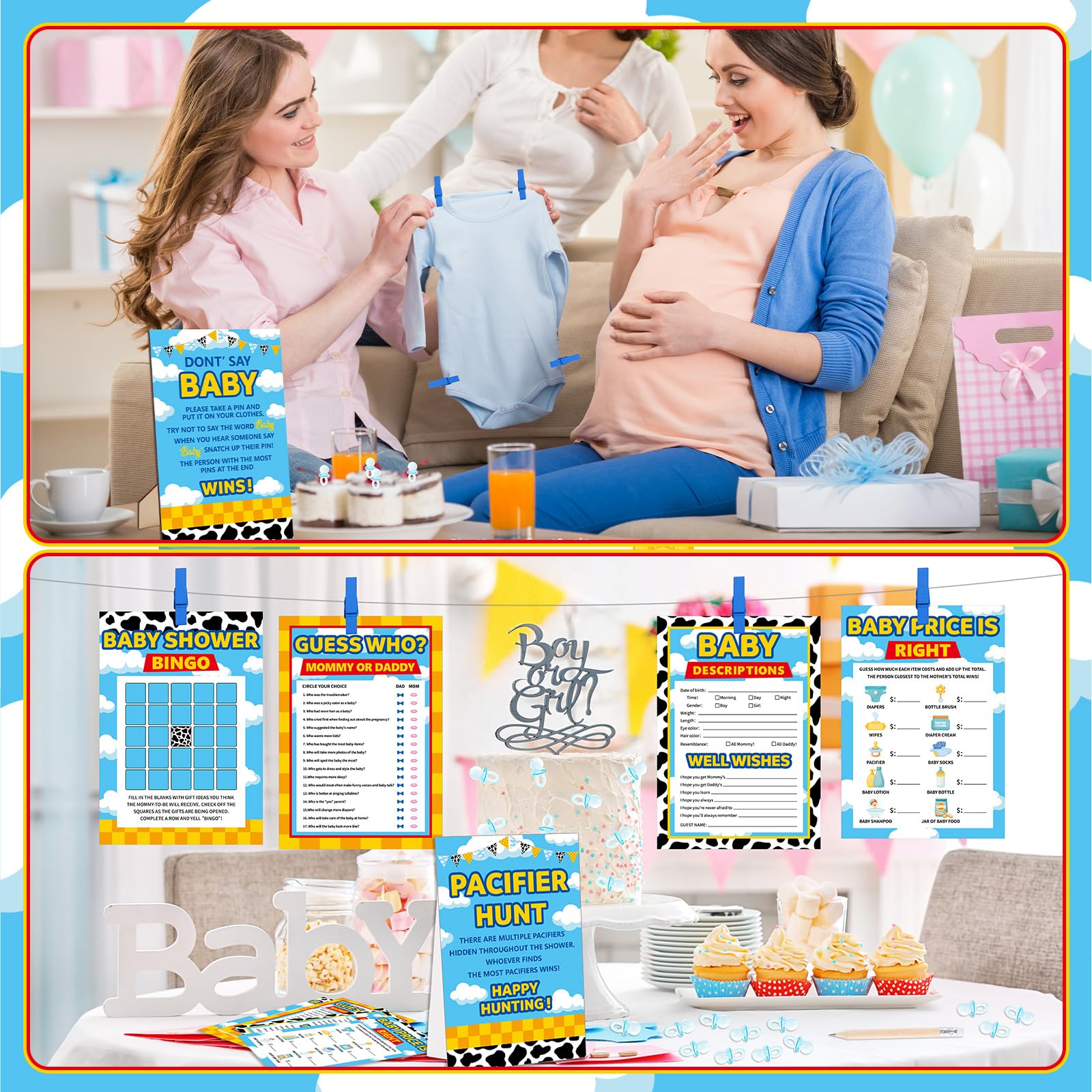 200 activity cards across four themed games for baby shower