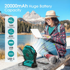 Cordless battery powered fan suitable for travel and home