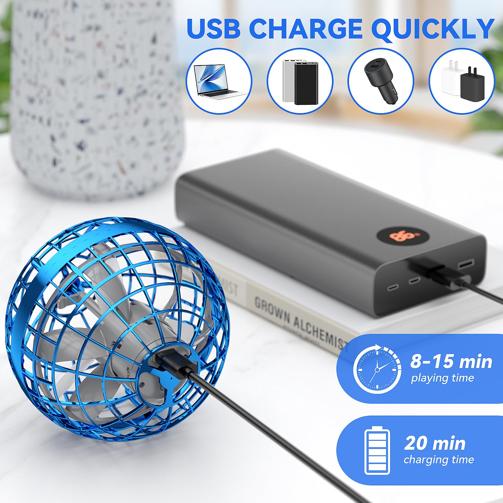 USB charging Flying Orb Ball Toy 8-10 minutes play