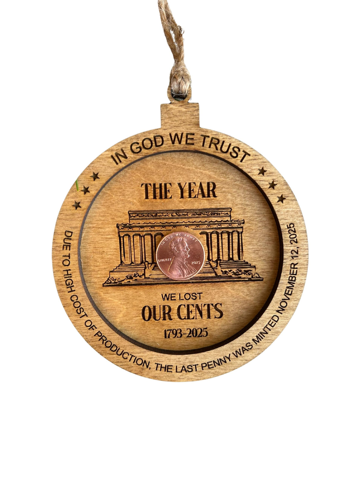 2025 penny christmas tree ornament two layer wood laser cut North Carolina