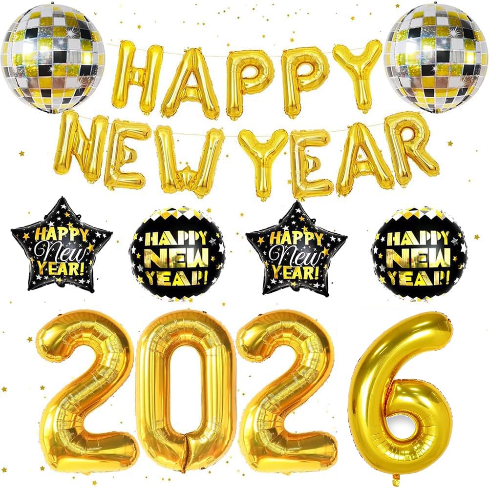 Gold foil 32inch number balloons for 2026 New Year party