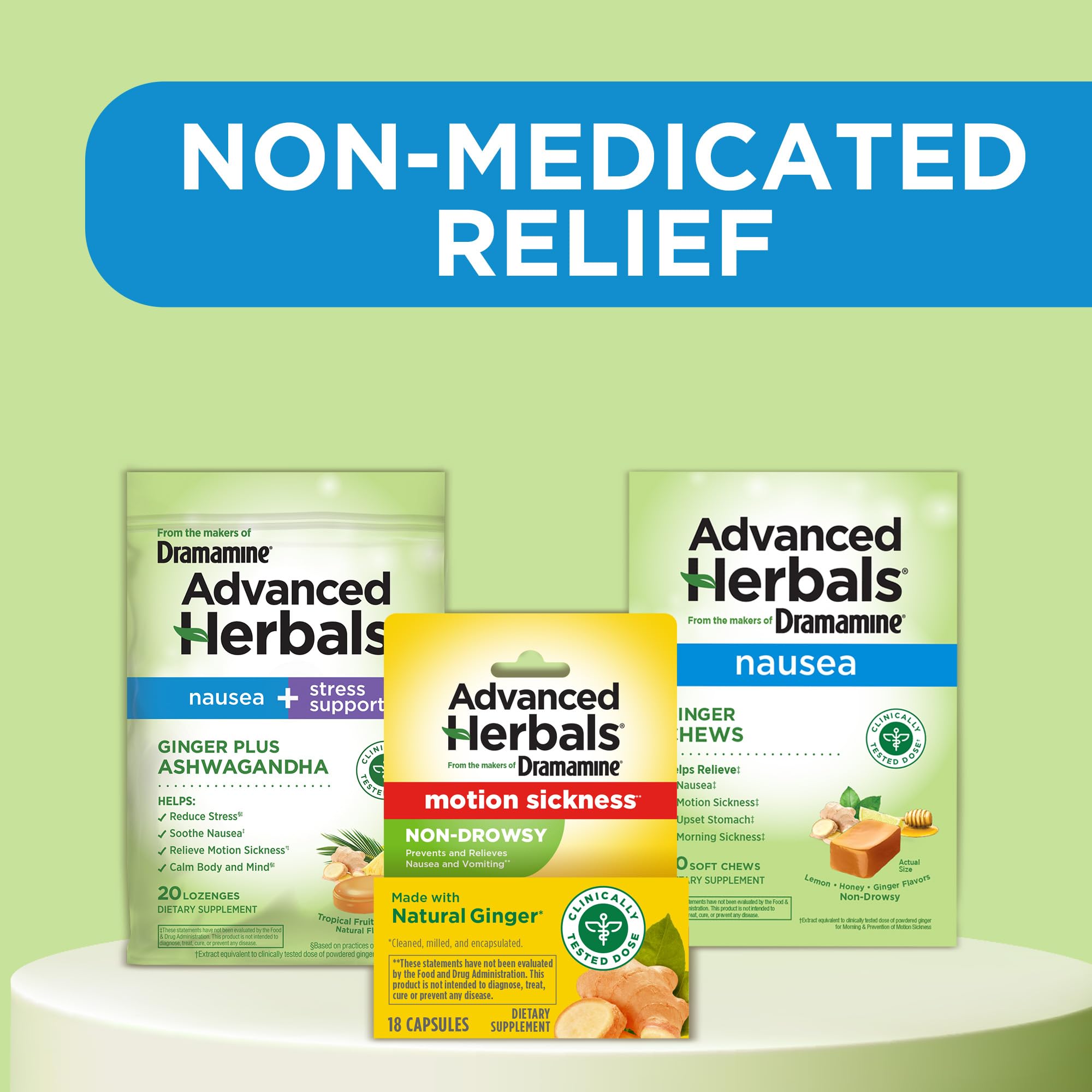 Non-drowsy relief from nausea with natural ginger extract