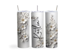 20oz skinny tumbler with floral white flowers design
